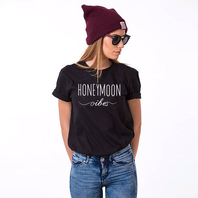HONEYMOON printing couplae tshirt short sleeve women and men shirt husband wife boyfriend girlfriend gift cotton T-shirt couples - Viva Shirt